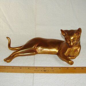Vtg Freeman McFarlin Lounging CAT FIGURINE, Signed Anthony #177, Gold Leaf